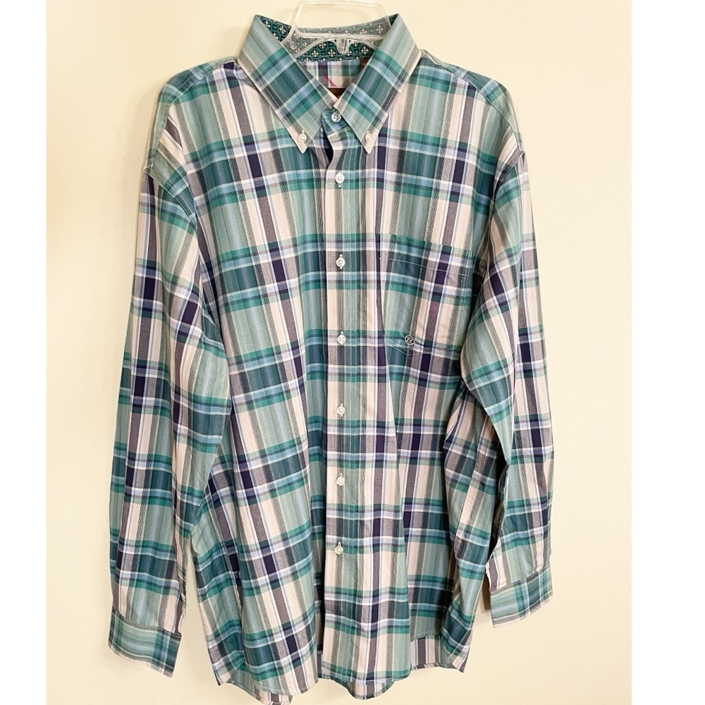 Roper Blue Plaid with Pocket Button Down Collar Shirt Size Large